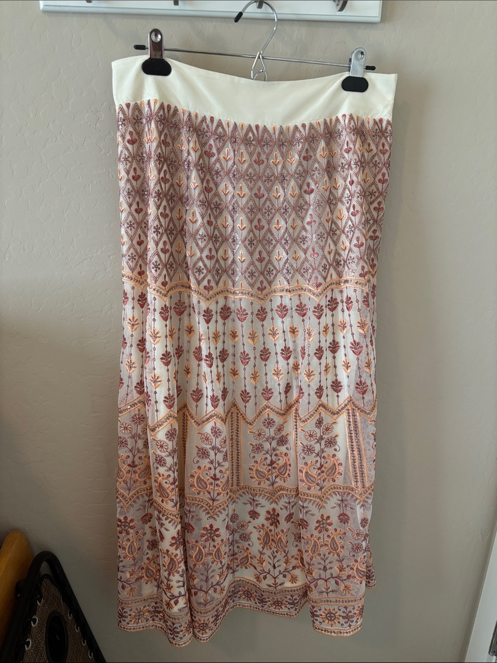 Soft Surroundings Cream Maxi Skirt with Rust and Gold Floral Print
